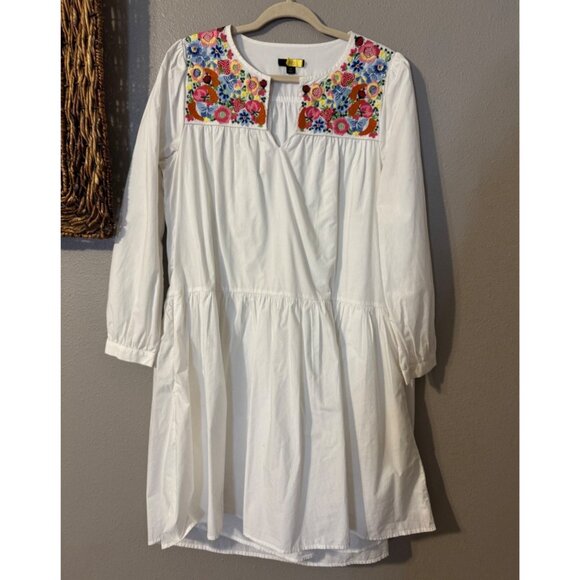 J Crew Midi Dress M Medium White Embroidered Cotton Poplin Pockets Relaxed - Picture 9 of 14